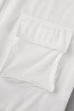 Cinza casual bandagem sólida patchwork bolso fivela gola redonda manga curta duas peças