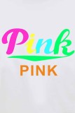 ホワイト ピンク カジュアル プリント レター O ネック 半袖 XNUMXピース