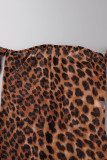 Leopard Print Sexy Print Patchwork Off-shoulder Skinny Jumpsuits