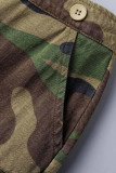 Pantalones con estampado recto de cintura alta con abertura en el bolsillo de patchwork con estampado de calle verde militar