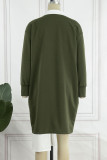 Армейский зеленый повседневный уличный сплошной пэчворк асимметричный воротник рубашки нерегулярные платья платья