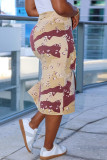 Повседневные юбки цвета хаки с камуфляжным принтом и разрезом, обычная высокая талия, обычные юбки с полным принтом
