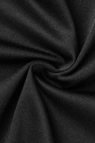 Zwarte casual sportkleding Solide patchwork V-hals korte mouw tweedelig
