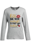 White Street Daily Lips Imprimé Patchwork Lettre O Neck Tops
