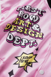 Vêtement de sport décontracté imprimé patchwork boucle col cardigan rose