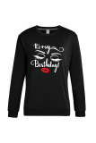 Black Casual Daily Print Letter O Neck Tops