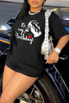 Schwarze Patchwork-T-Shirts mit halbem Rollkragen und Street-Print