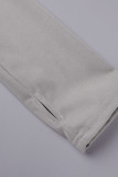 Серый повседневный однотонный лоскутный карман Половина водолазки с длинным рукавом из двух частей