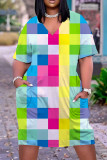 Vestidos estampados coloridos com patchwork estampado decote em V