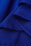 ブルー エレガント ソリッド パッチワーク フラウンス O ネック ペンシル スカート ドレス (ベルトなし)