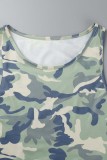 Армейский зеленый сексуальный повседневный камуфляжный принт Базовое платье без рукавов с круглым вырезом Платья