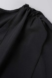 Zwarte Casual Effen Patchwork V-hals Regular Jumpsuits