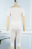Blanc Casual Sportswear Solide Patchwork U Neck Manches Courtes Deux Pièces