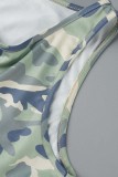 Cyan Sexig Casual Camouflage Print Basic O-hals ärmlösa klänningar