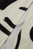 Laranja estampa casual patchwork decote em v manga longa duas peças