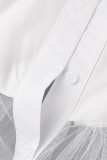 Vestidos de correa de espagueti con pliegues de hebilla de patchwork sólido casual blanco