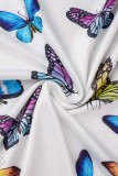 Белые повседневные платья больших размеров с принтом бабочки и круглым вырезом с длинным рукавом