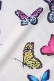 Robes blanches décontractées à imprimé papillon basique col rond manches longues grande taille