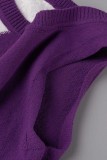 Paarse casual patchwork contrasterende O-hals mouwloze jurkjurken