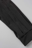 Schwarze, lässige, solide Patchwork-Kleider mit V-Ausschnitt und One-Step-Rock