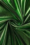 Grön Sexig Solid Patchwork Snedkrage Pennskjolklänningar