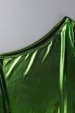 Vestidos de falda de lápiz de cuello oblicuo de patchwork sólido sexy verde