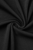 ブラックカジュアルソリッドパッチワークVネックワンステップスカートドレス