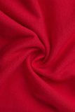 Camisetas con cuello en O de patchwork con estampado vintage casual rojo