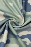 Cyan Sexy Casual Camouflage Print Basic O-Ausschnitt ärmellose Kleider
