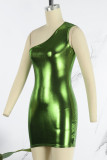 Зеленые сексуальные однотонные платья в стиле пэчворк с косым воротником и юбкой-карандаш