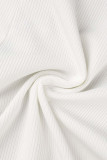 Белый Однотонный Пэчворк U-образный вырез С короткими рукавами Повседневная спортивная одежда Из двух частей