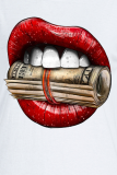 Weiße Street Vintage Lips bedruckte Patchwork-O-Ausschnitt-Oberteile in Übergröße