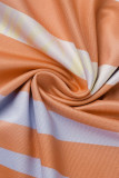 Orange Casual Print Basic Turtleneck Long Sleeve Dresses