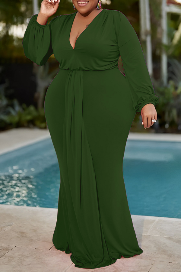 Ink Green Street Твердые лоскутные платья с V-образным вырезом и V-образным вырезом Русалка Платья больших размеров