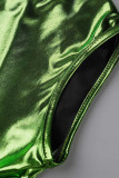 Groene sexy effen patchwork schuine kraag kokerrokjurken