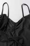 Черное сексуальное однотонное платье без рукавов на тонких бретелях с открытой спиной