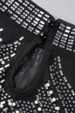 Patchwork Sexy Noir Forage Chaud Transparent Demi-Col Roulé Robes À Manches Longues