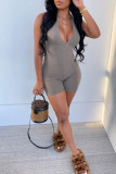 Grey Sexy Solid Patchwork Halter Skinny Rompers