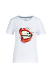 Blanc Street Vintage Lips Imprimé Patchwork O Neck T-shirts