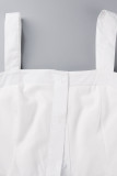 Vestido branco casual patchwork sólido com fivela e alça fina