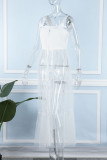 Witte casual effen patchwork gesp gevouwen jurken met spaghettibandjes
