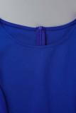 Blaue elegante solide Patchwork-Volant-O-Ausschnitt-Bleistiftrock-Kleider (ohne Gürtel)