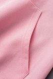 ピンク カジュアル ソリッド ベーシック フード付き 襟 長袖 XNUMXピース