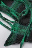 Чернильный зеленый сексуальный принт бинты с открытой спиной складной недоуздок без рукавов две части