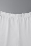 Roupas esportivas casuais brancas sólidas patchwork com cordão gola oblíqua manga curta duas peças