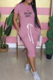 Fuchsia Casual Imprimer Lettre O Cou One Step Jupe Robes