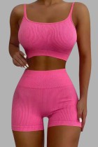 Rose Sexy Casual Solide Dos Nu Bretelle Spaghetti Sans Manches Deux Pièces