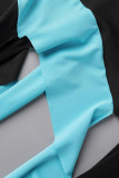 Turquoise sexy print kwastje bandage patchwork schuine kraag mouwloos twee stukken