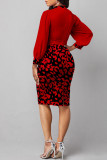 Robes de jupe en une étape à col en ruban patchwork imprimé sexy rouge
