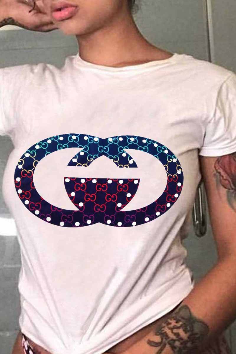 

White Street Print Letter O Neck T-Shirts
